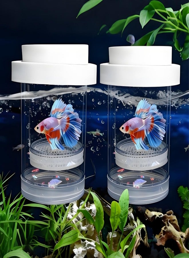 Nagpew 2 Pieces Breeder Box for Fish Tank, Floating Plastic Aquarium Isolation Box, Mesh Fish Nursery Separator Tank Hatchery Incubator for Shrimp, Betta, Clownfish, Guppy, Large 2-Piece Set - Image 1
